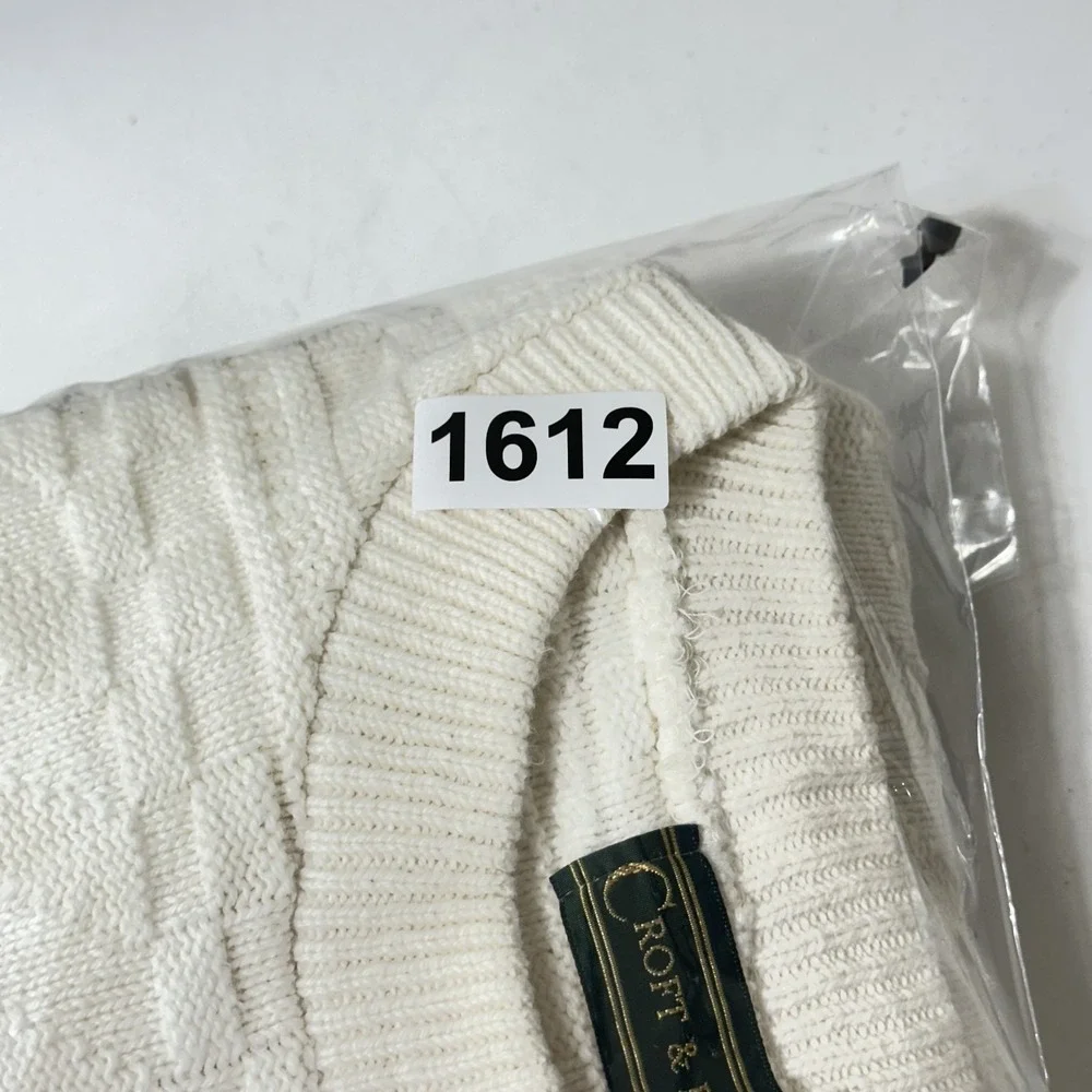 Croft Barrow 3D Knit Sweater Large White Geometric Fisherman Made USA Vintage 90